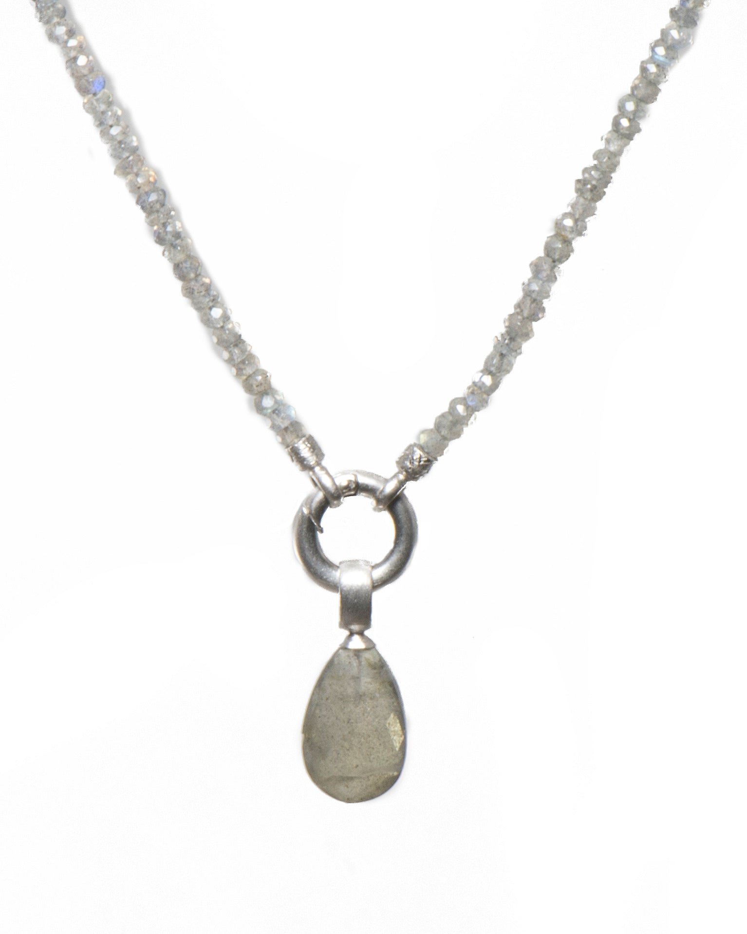 Labradorite 3MM Pendant 31.5" Rhodium Plated Silver