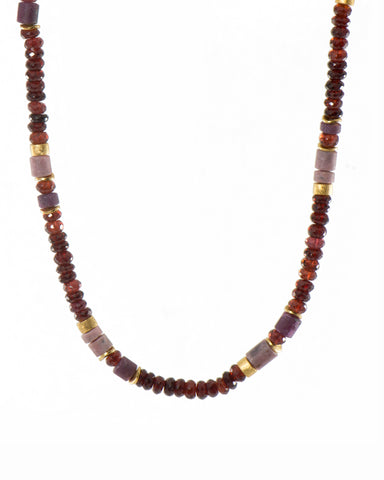 Garnet, Ruby and Rhodonite Necklace 5MM Fair Trade 24K Gold Vermeil