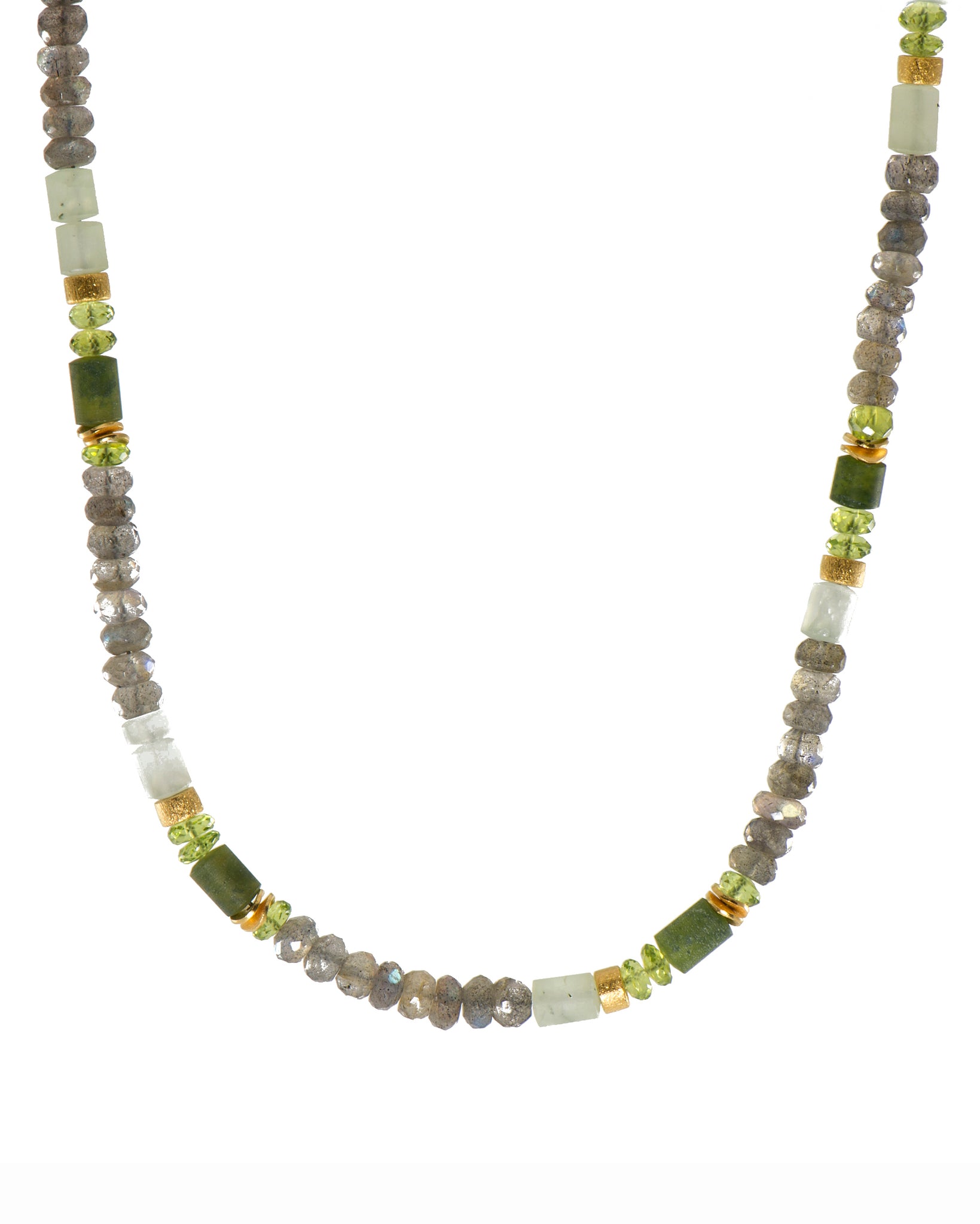 LABRADORITE, PERIDOT & PREHNITE NECKLACE 5MM FAIR TRADE 24K GOLD VERMEIL