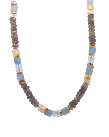 Labradorite, Blue Topaz and Aquamarine Necklace Fair Trade 24k Gold Vermeil 5mm
