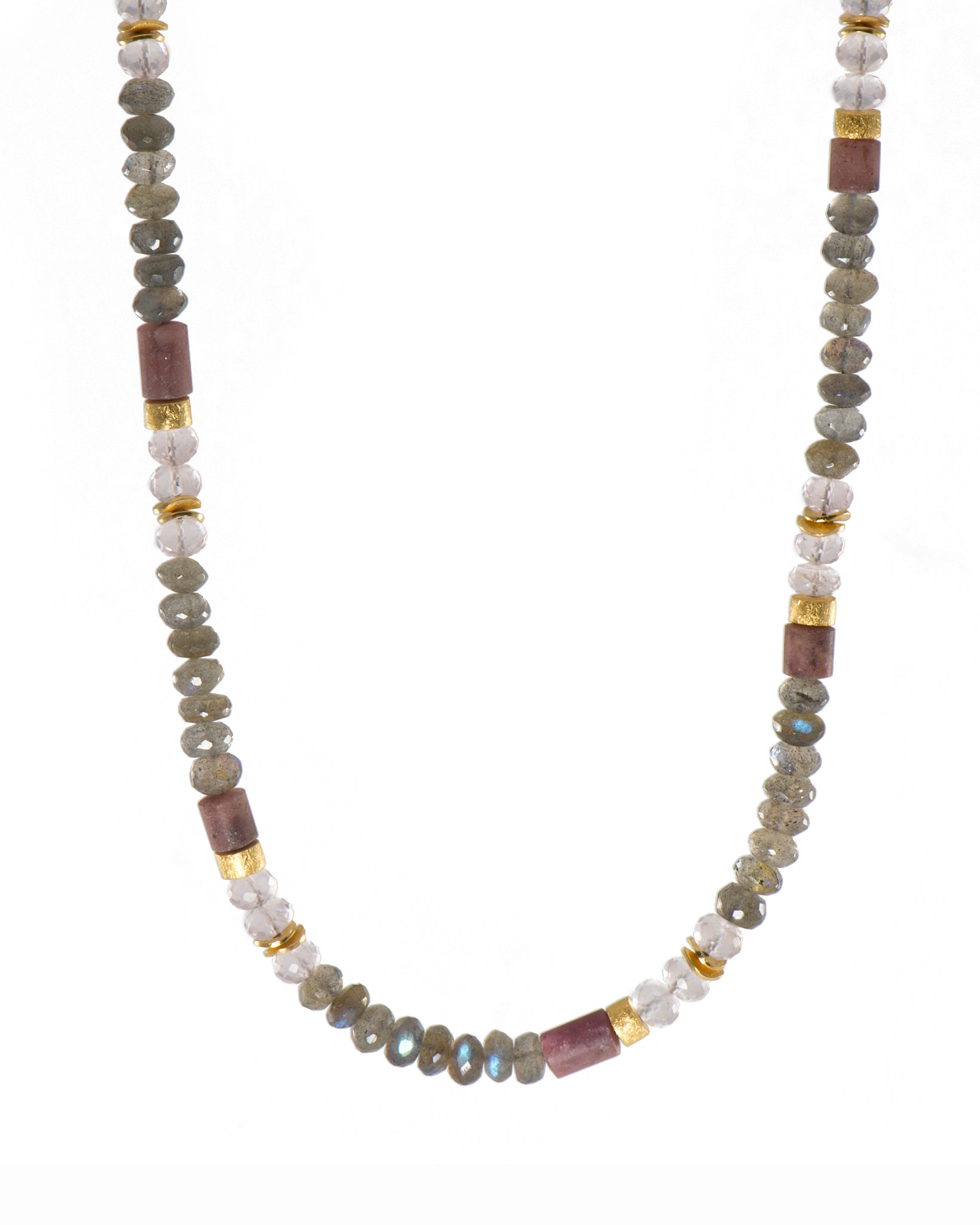 Labradorite, Rose Quartz and Rhodonite 5mm Necklace 24K Fair Trade Gold Vermeil