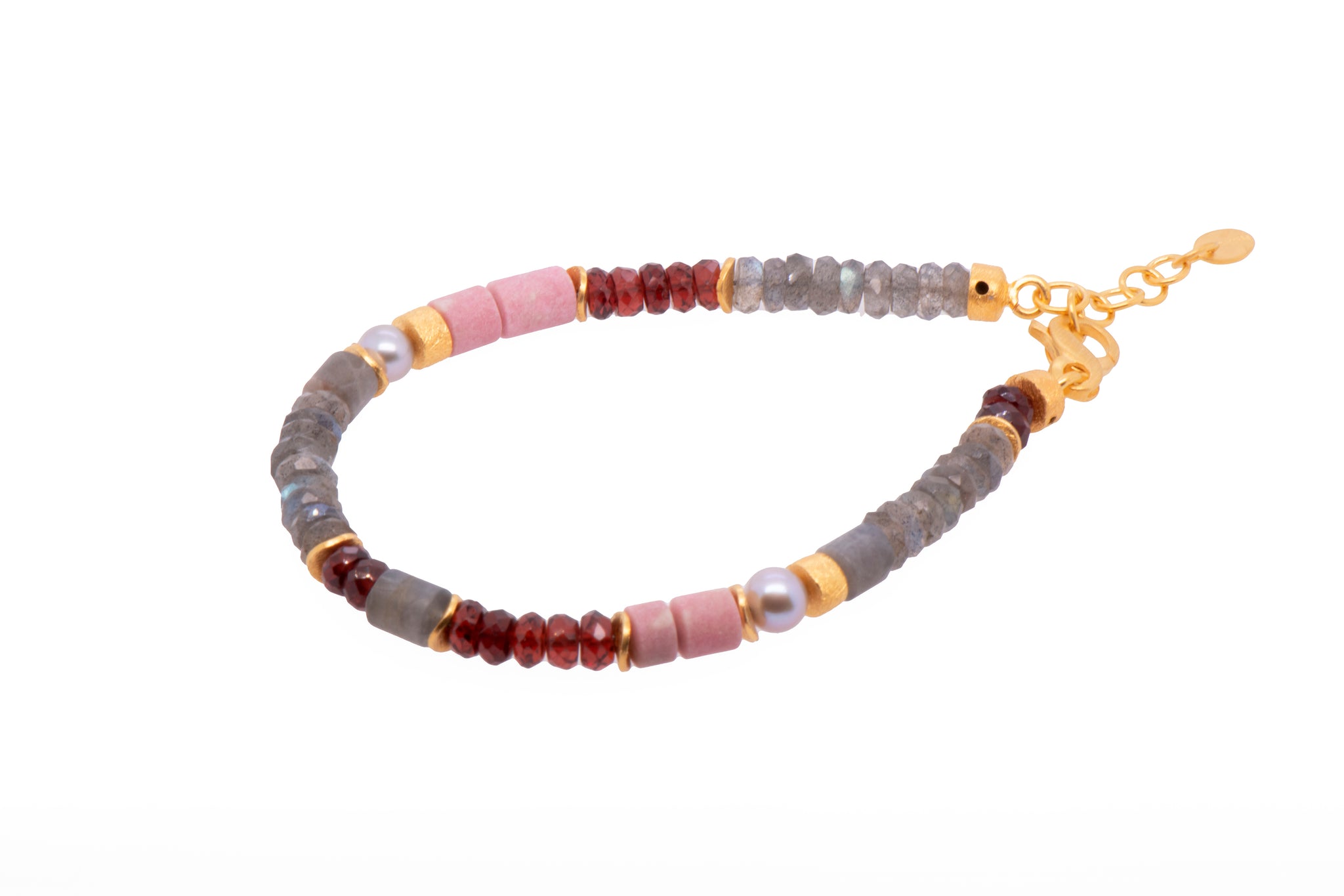 Garnet, Rhodonite Bracelet  Fair Trade 24k Gold Vermeil 5mm