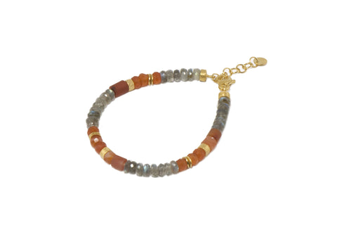 LABRADORITE, CARNELIAN BRACELET 5MM FAIR TRADE 24K GOLD VERMEIL - Joyla Jewelry