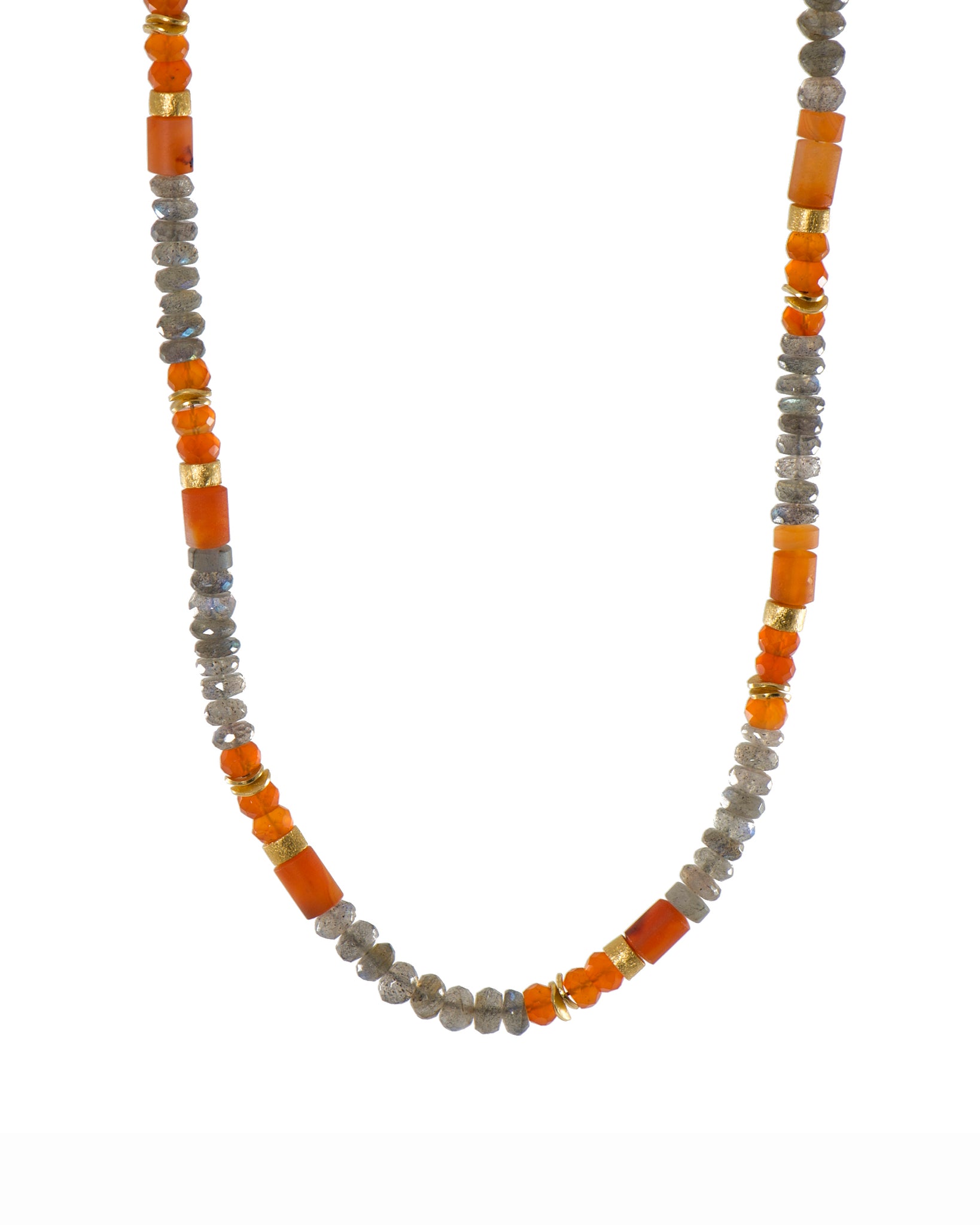 Labradorite and Carnelian 5MM Necklace 24K Fair Trade Gold Vermeil
