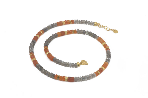 LABRADORITE & CARNELIAN NECKLACE 5MM FAIR TRADE 24K GOLD VERMEIL - Joyla Jewelry