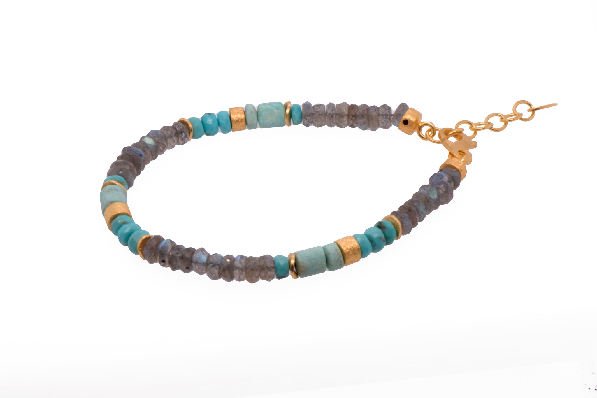Labradorite and Turquoise Bracelet Fair Trade 24k Gold Vermeil 5mm