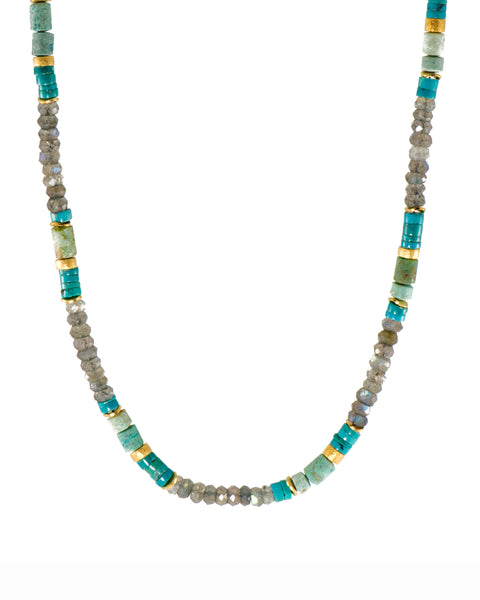 Turquoise, Chrysocolla and Labradorite Necklace 5MM 24K Fair Trade Gold Vermeil
