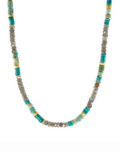 Turquoise, Labradorite and Chrysocolla Necklace 5MM 24K Fair Trade Gold Vermeil