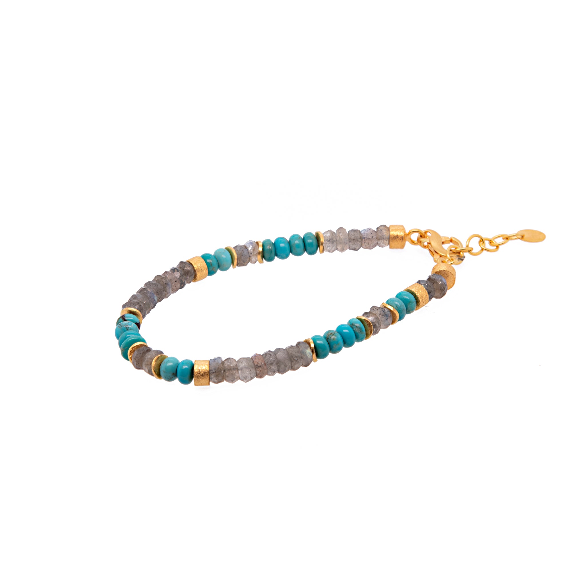 Labradorite and Turquoise Bracelet 5mm 24K Fair Trade Gold Vermeil