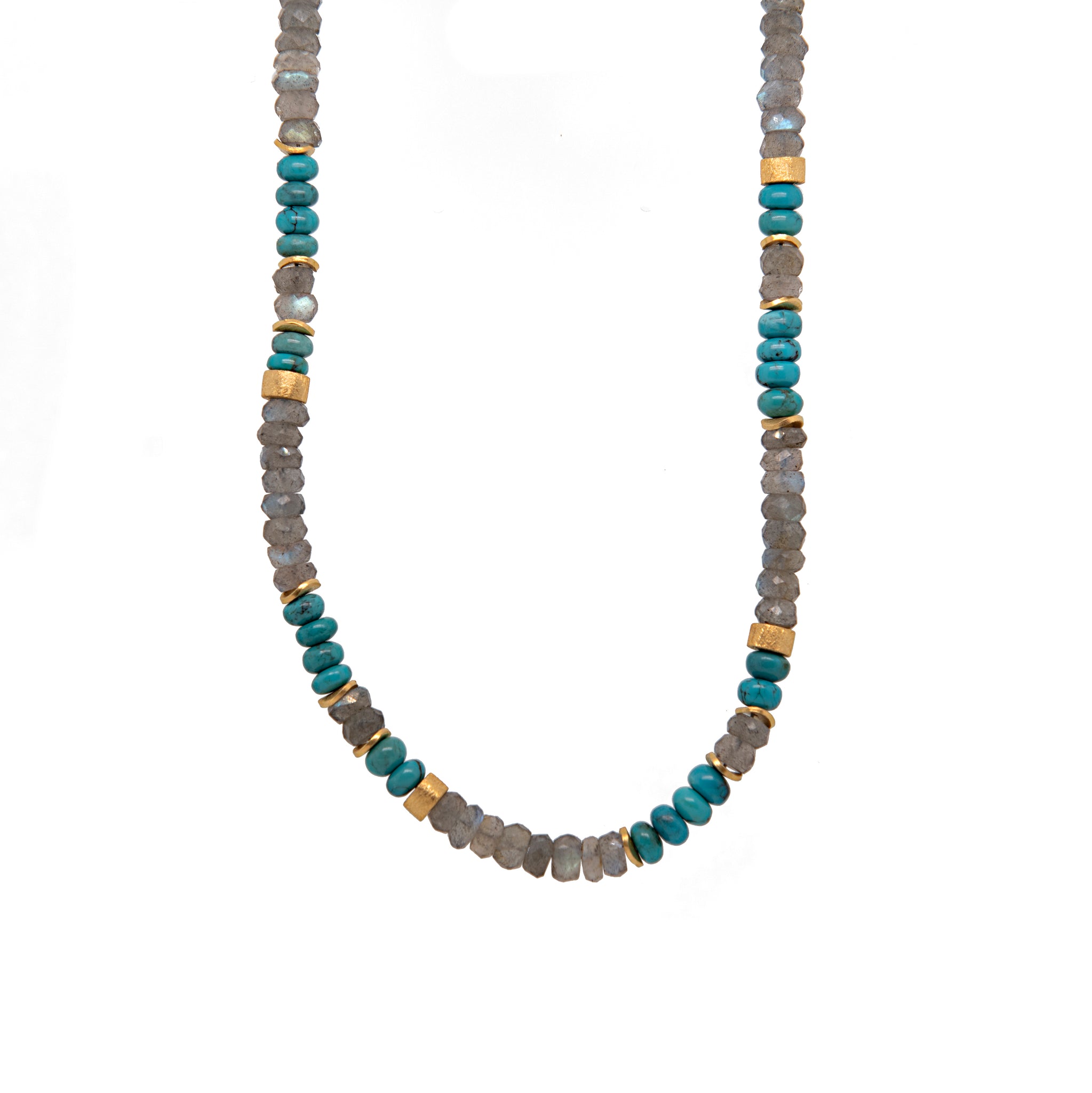 Labradorite and Turquoise Necklace 5mm 24K Fair Trade Gold Vermeil