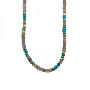 Labradorite and Turquoise Necklace 5mm 24K Fair Trade Gold Vermeil