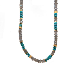 Necklace- 5 MM Labradorite & Turquoise