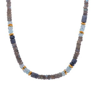 Dumortierite, Sky Blue Topaz, Labradorite Necklace Fair Trade 24k Gold Vermeil 5mm