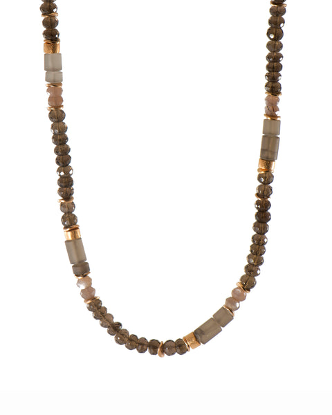 SMOKY QUARTZ NECKLACE 5MM FAIR TRADE 24K GOLD VERMEIL