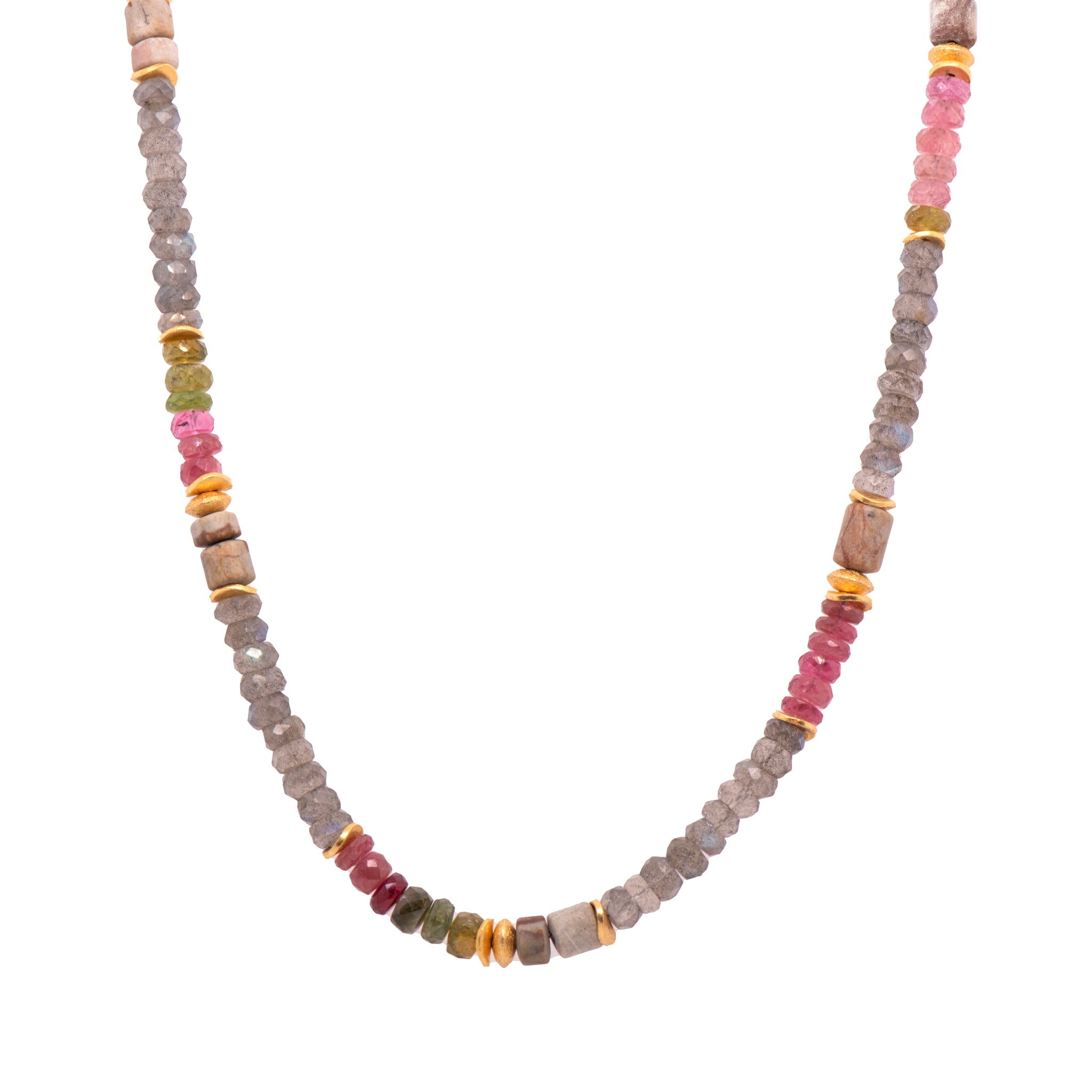 Labradorite, Tourmaline and Jasper Necklace 5mm 24K Fair Trade Gold Vermeil