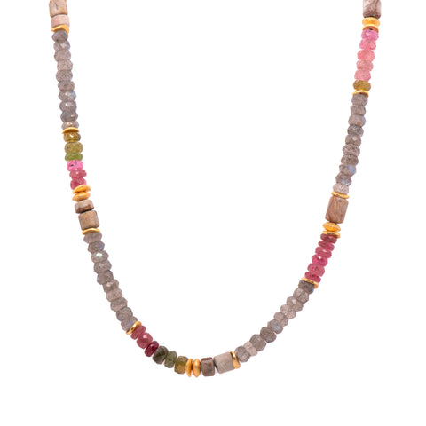 Labradorite, Tourmaline and Jasper Necklace 5mm 24K Fair Trade Gold Vermeil