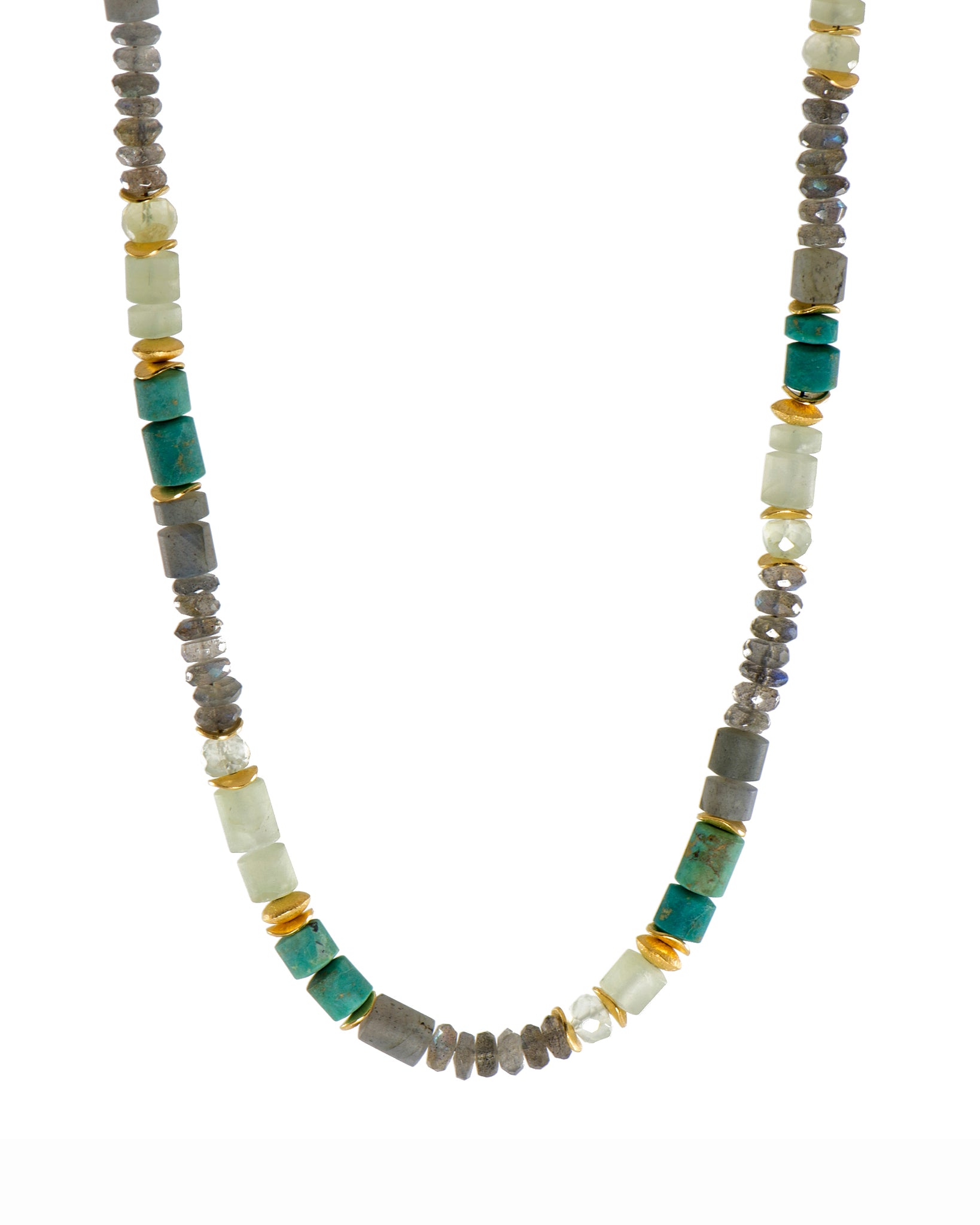 Labradorite, Chrysocolla & Prehnite Necklace 24K Fair Trade Gold Vermeil