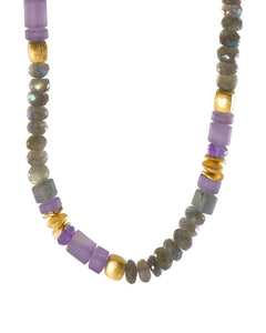 Amethyst and Labradorite Necklace 8mm 24K Fair Trade Gold Vermeil