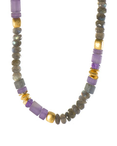 Labradorite and Amethyst 8MM Necklace 24K Fair Trade Gold Vermeil