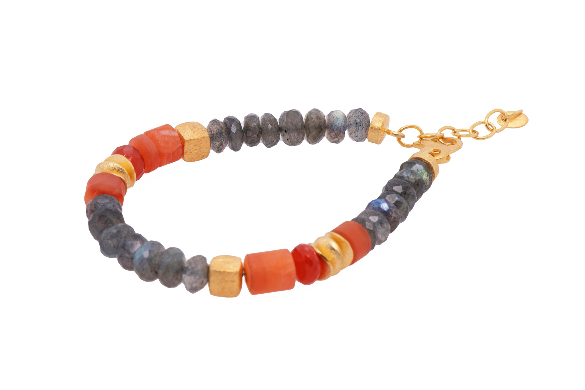 Labradorite and Carnelian Bracelet 8MM Fair Trade 24K Gold Vermeil