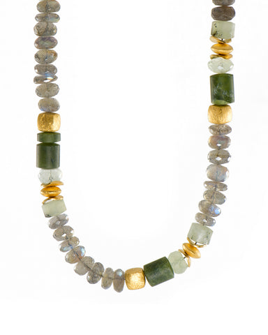 Labradorite and Prehnite Necklace 8MM 24K Fair Trade Gold Vermeil