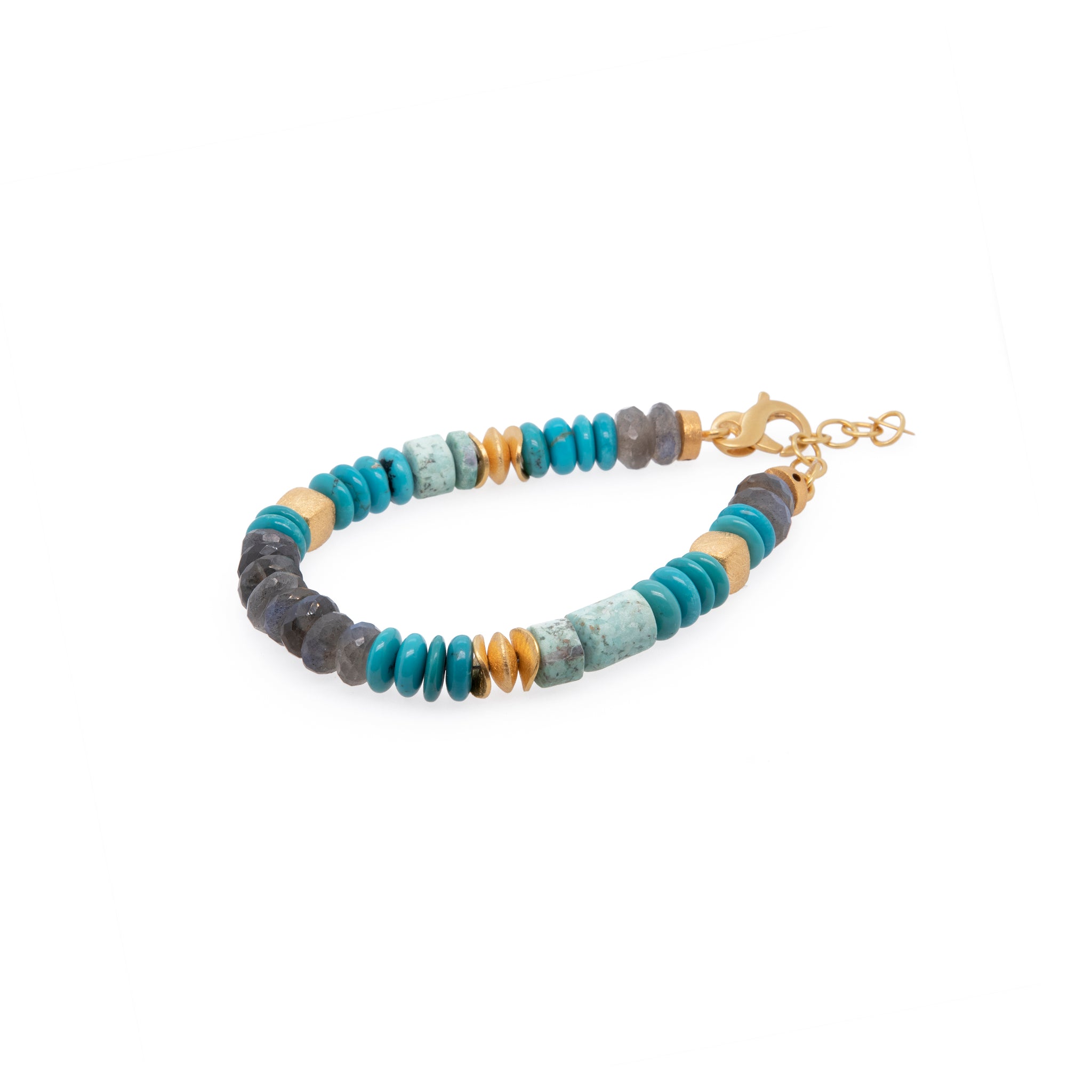 Labradorite, Turquoise and Chrysocolla Bracelet Fair Trade 24k Gold Vermeil 8mm