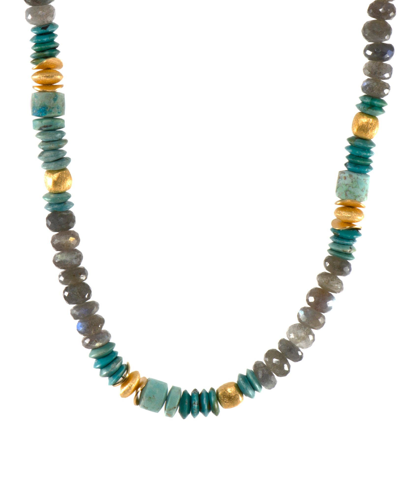 LABRADORITE, TURQUOISE & CHRYSOCOLLA 8MM NECKLACE FAIR TRADE 24K GOLD VERMEIL