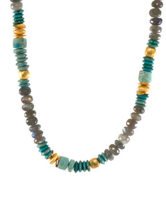 Turquoise, Labradorite and Chrysocolla Necklace 8mm 24K Fair Trade Gold Vermeil