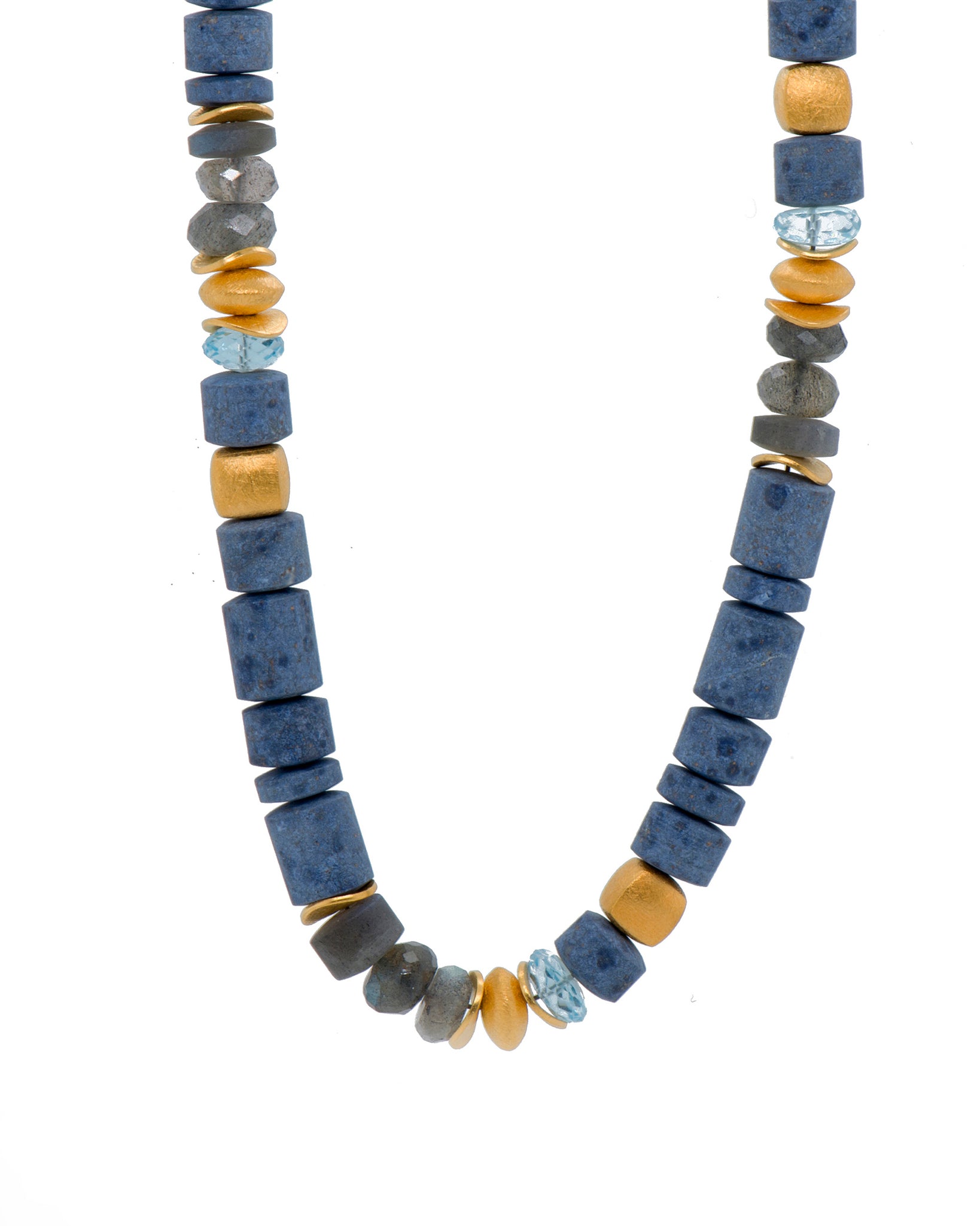 Dumortierite, Sky Blue Topaz, Labradorite Necklace Fair Trade 24k Gold Vermeil 8mm