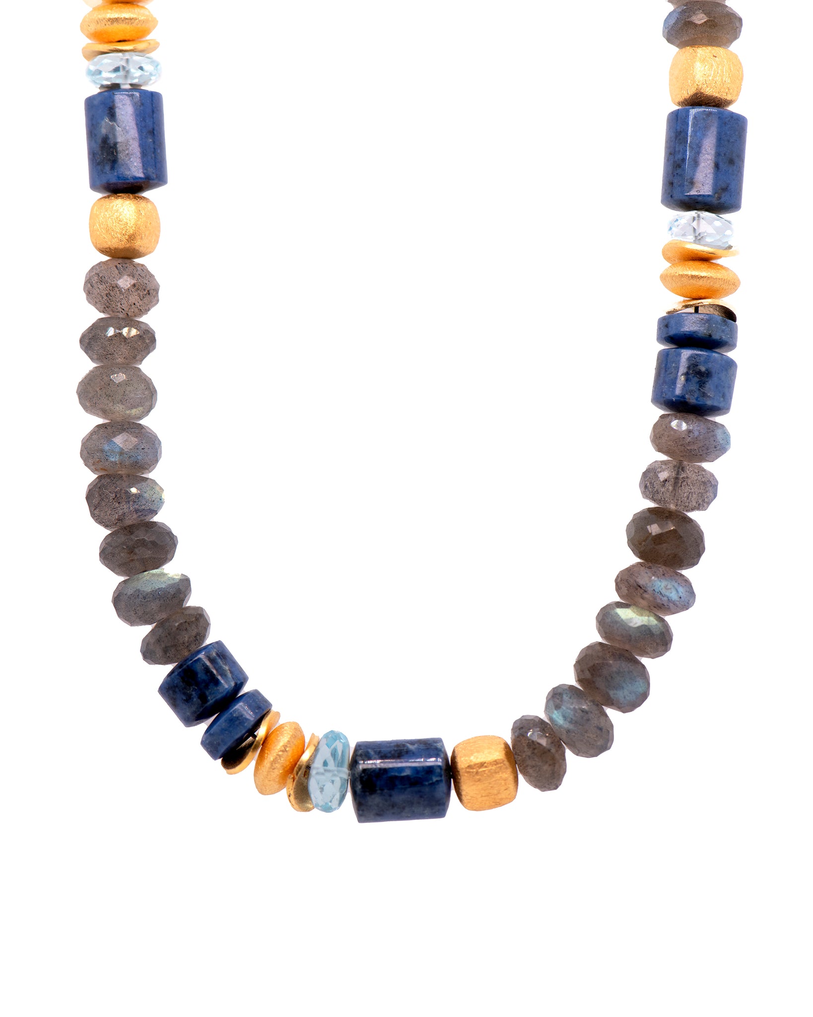 Dumortierite Polished, Blue Topaz, Labradorite Necklace Fair Trade 24K Gold Vermeil 8MM