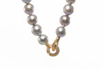 Load image into Gallery viewer, FLAME POST &amp; GREY PEARL BAROUQE NECKLACE FAIR TRADE 24K GOLD VERMEIL - Joyla Jewelry
