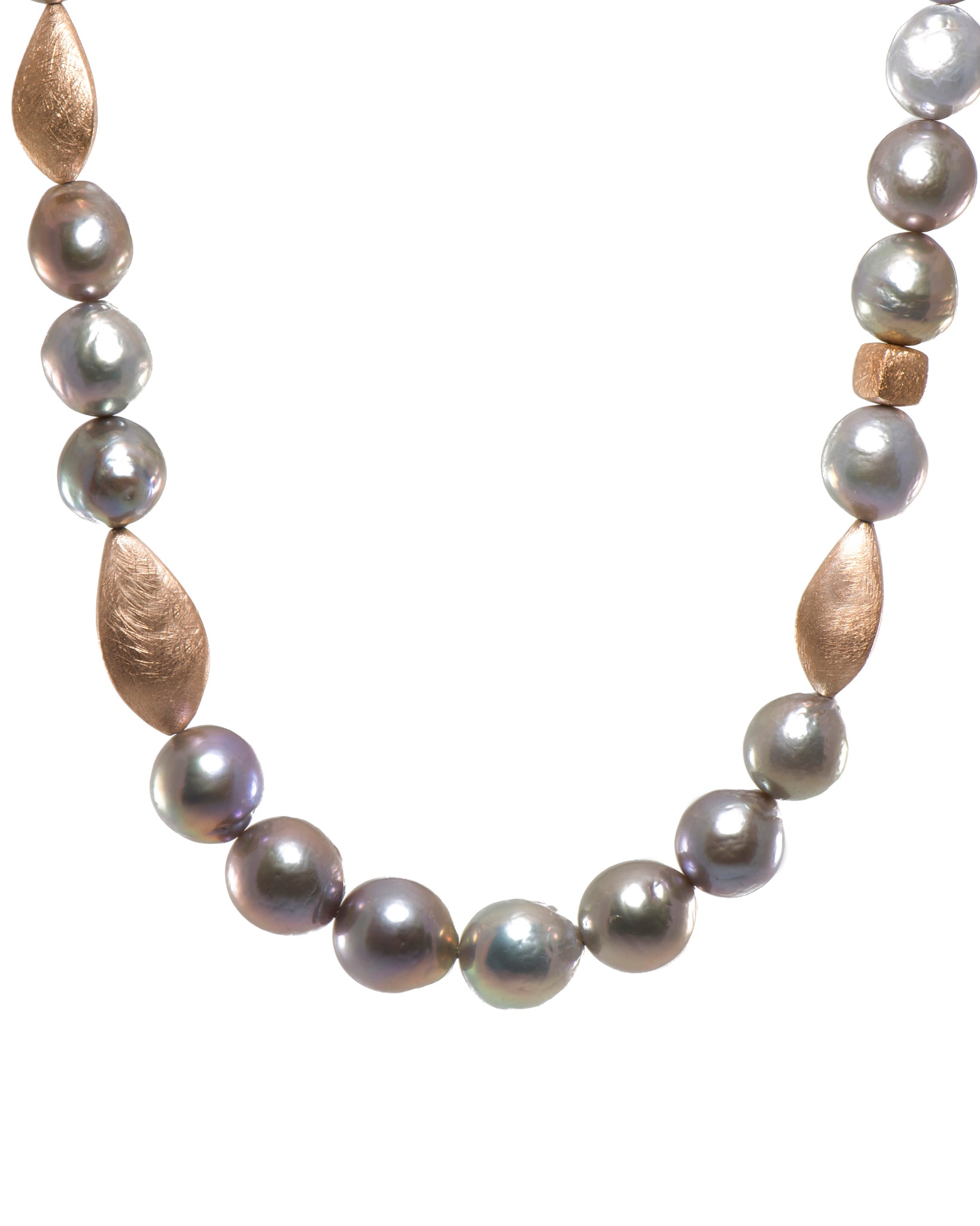 Grey Pearl and Flame Post Barouqe Necklace Fair Trade 24K Gold Vermeil