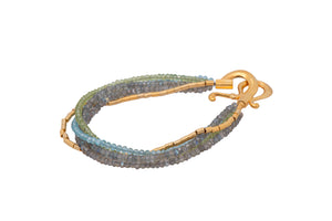 Multi Strand Labradorite, Peridot, Apatite and Gold Tube Bracelet 24K Fair Trade Gold Vermeil