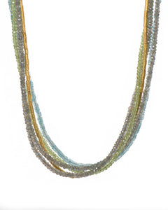 Multi Strand Labradorite, Peridot, Apatite and Gold Tube Necklace 24K Fair Trade Gold Vermeil