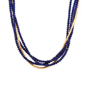 Lapis and Gold Tube Necklace 4-strand 3mm 24K Fair Trade Gold Vermeil