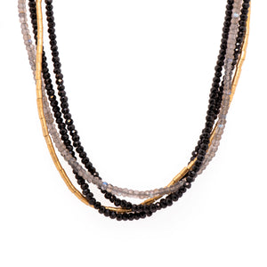 Black Spinel, Labradorite 4 Strand-3mm Fair Trade Gold Vermeil Necklace