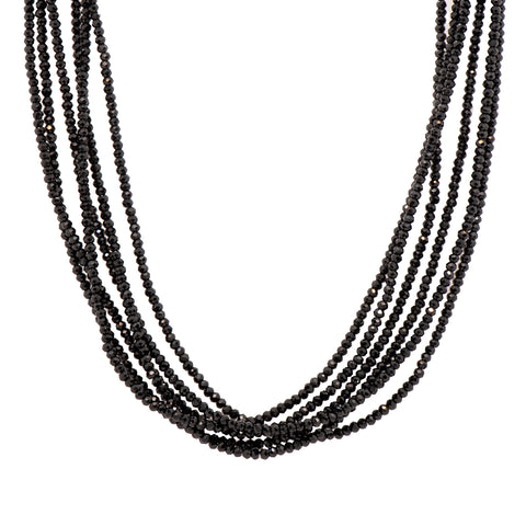 Black Spinel Necklace, Fair Trade 24K Gold Vermeil 2mm, 6 Strand