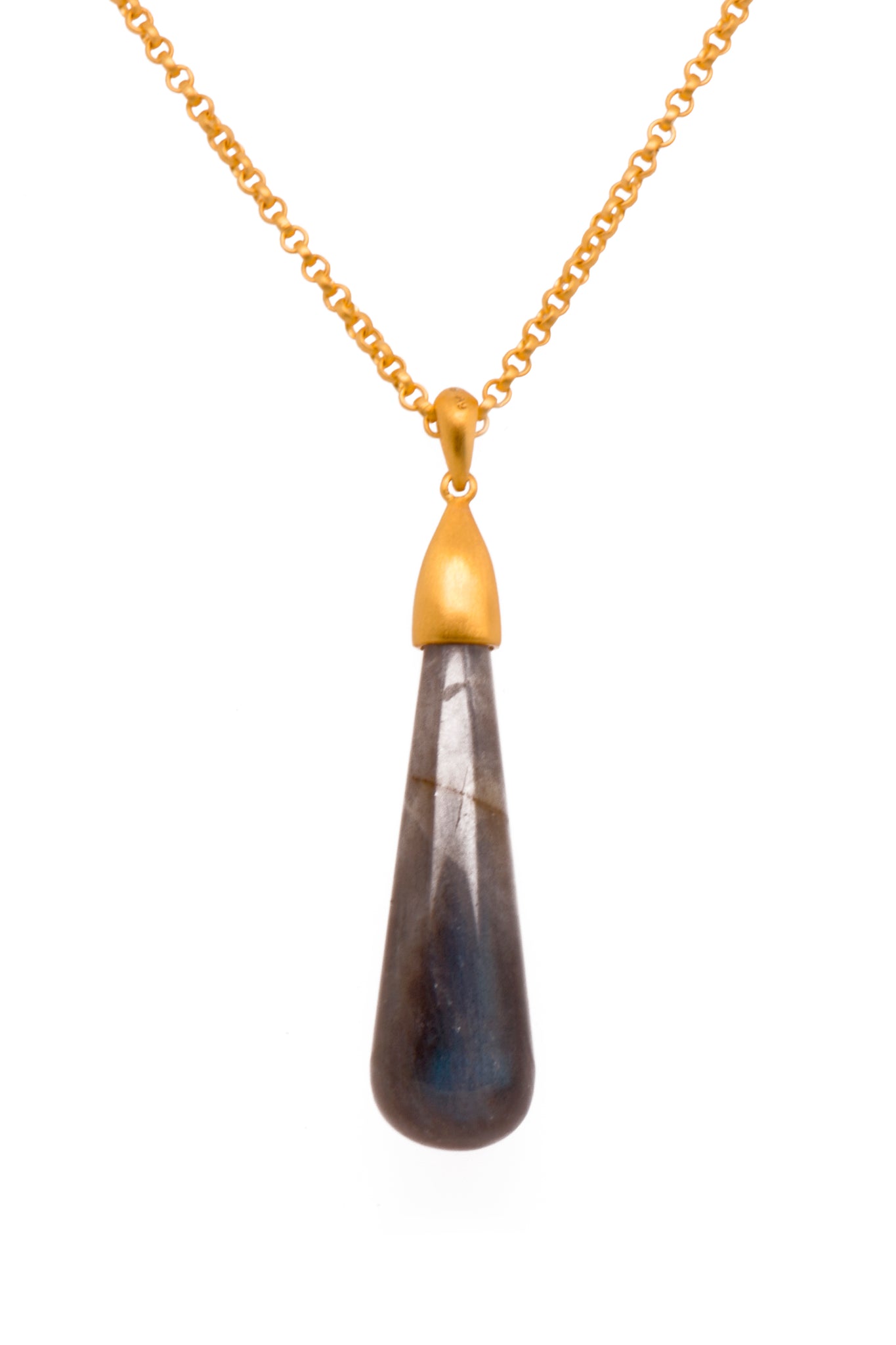 Labradorite Drop Cabochon Pendant 24K Gold Vermeil