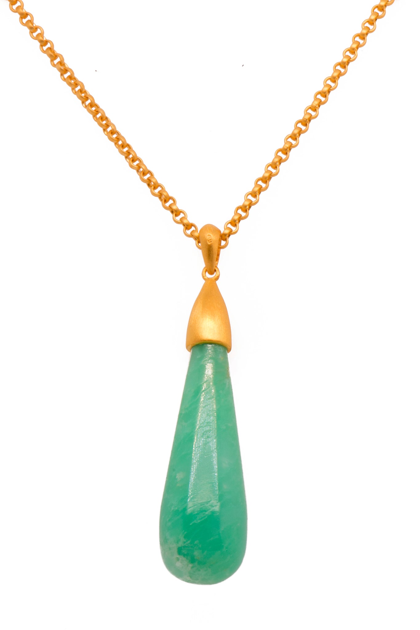 Chrysoprase Drop Cabochon Pendant 24K Gold Vermeil