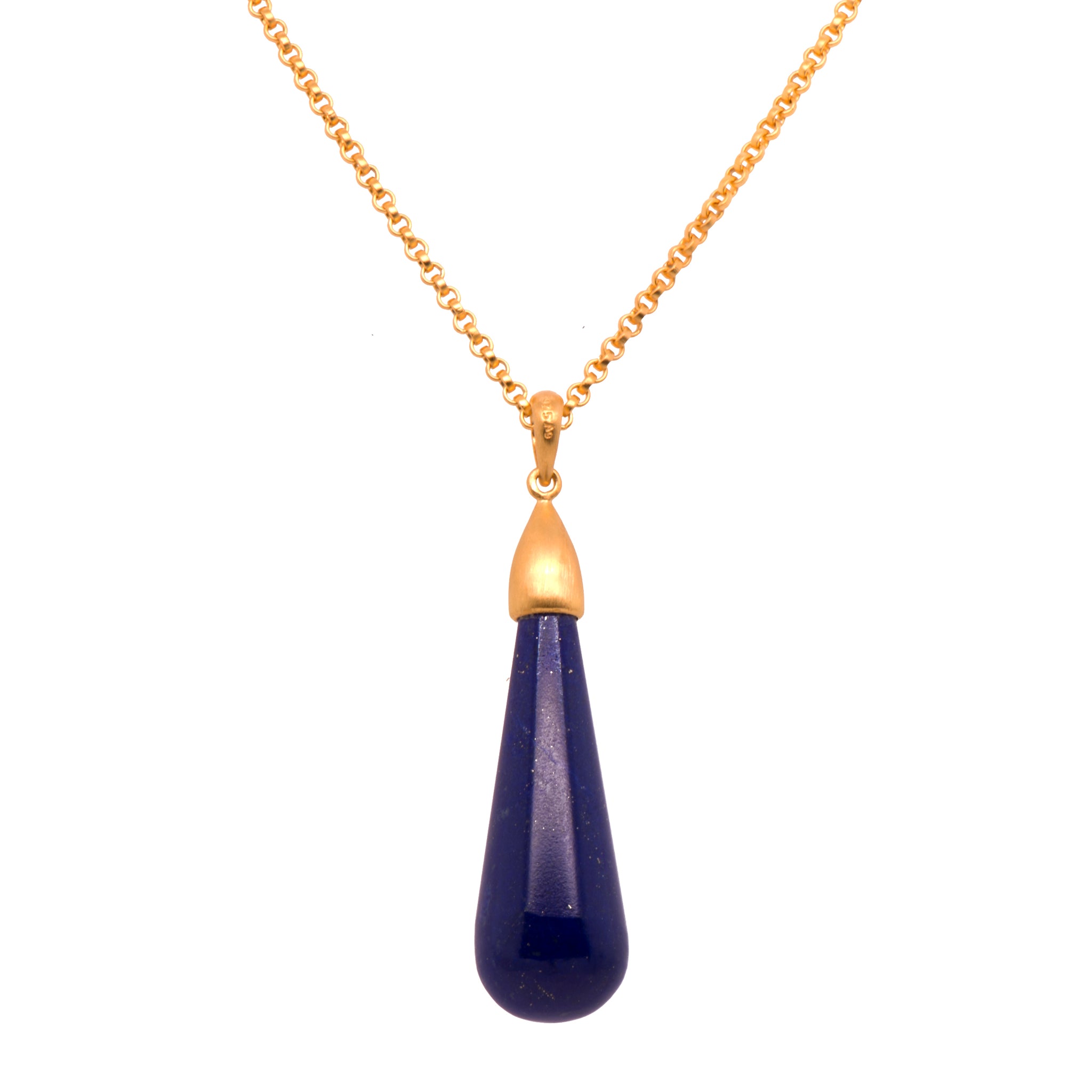 Lapis Drop Cabochon Pendant 24K Gold Vermeil