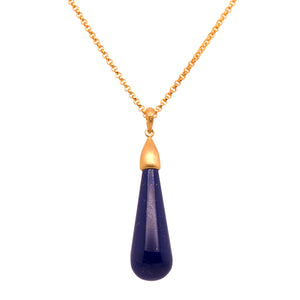 Lapis Drop Cabochon Pendant 24K Gold Vermeil