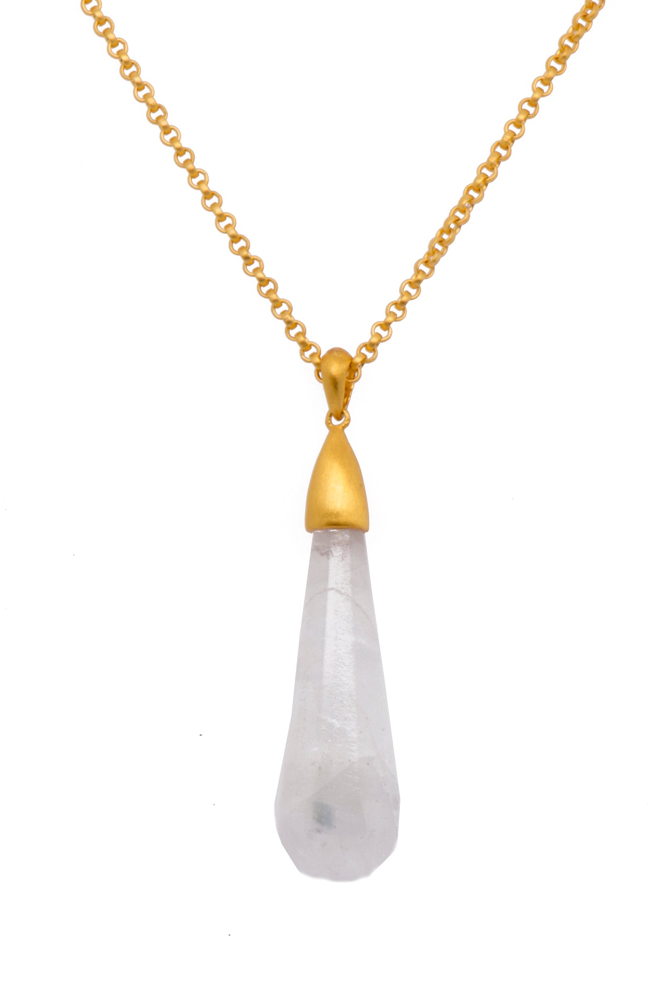 Rainbow Moonstone Drop Cabochon Pendant 24K Gold Vermeil