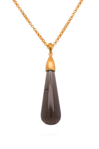 Smoky Quartz Drop Cabochon Pendant 24k Gold Vermeil