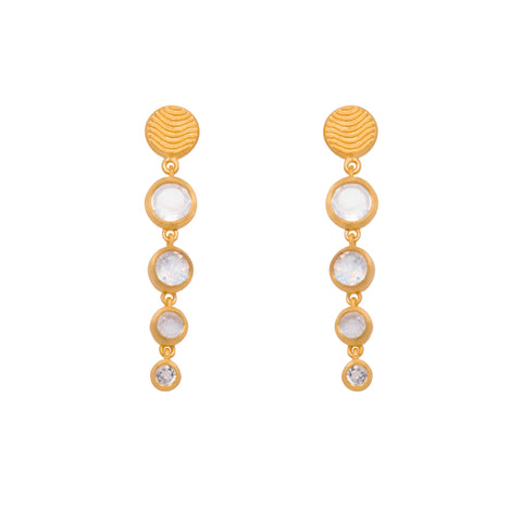 Rainbow Moonstone Drop Earrings- Serenity 4 Bezel 24K Fair Trade Gold Vermeil