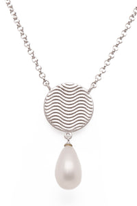 Pearl 15mm Drop Serenity Necklace Silver Rhodium