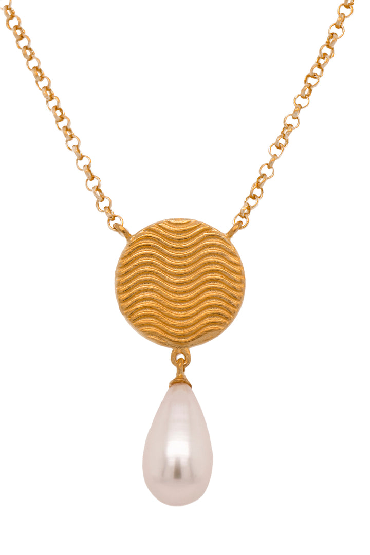 Serenity Drop Necklace 24K Gold Vermeil with Chalcedony and Pearl