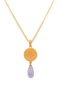 Serenity Drop Striped Chalcedony Pendant Necklace 24K Gold Vermeil