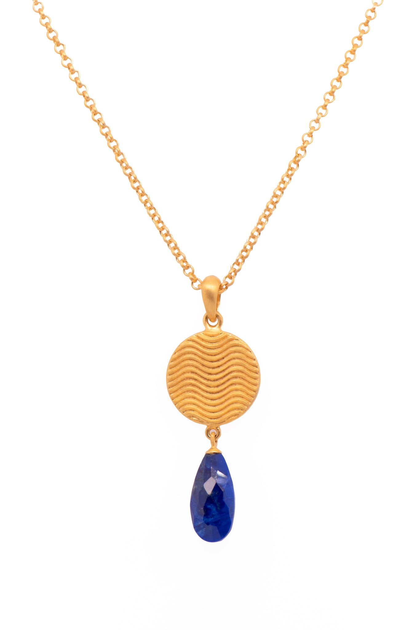 Serenity Drop Lapis Pendant Necklace 24K Gold Vermeil