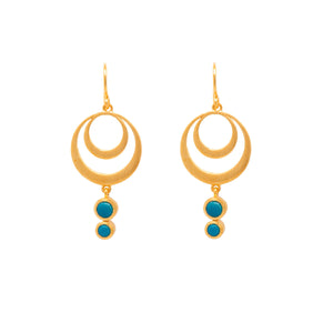 STRENGTH DOUBLE CIRCLE TURQUOISE WIRE EARRINGS 24K GOLD VERMEIL - Joyla Jewelry