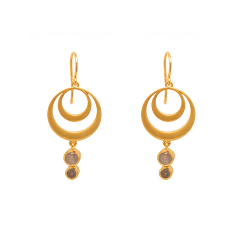 STRENGTH DOUBLE CIRCLE LABRADORITE WIRE EARRINGS 24K GOLD VERMEIL - Joyla Jewelry